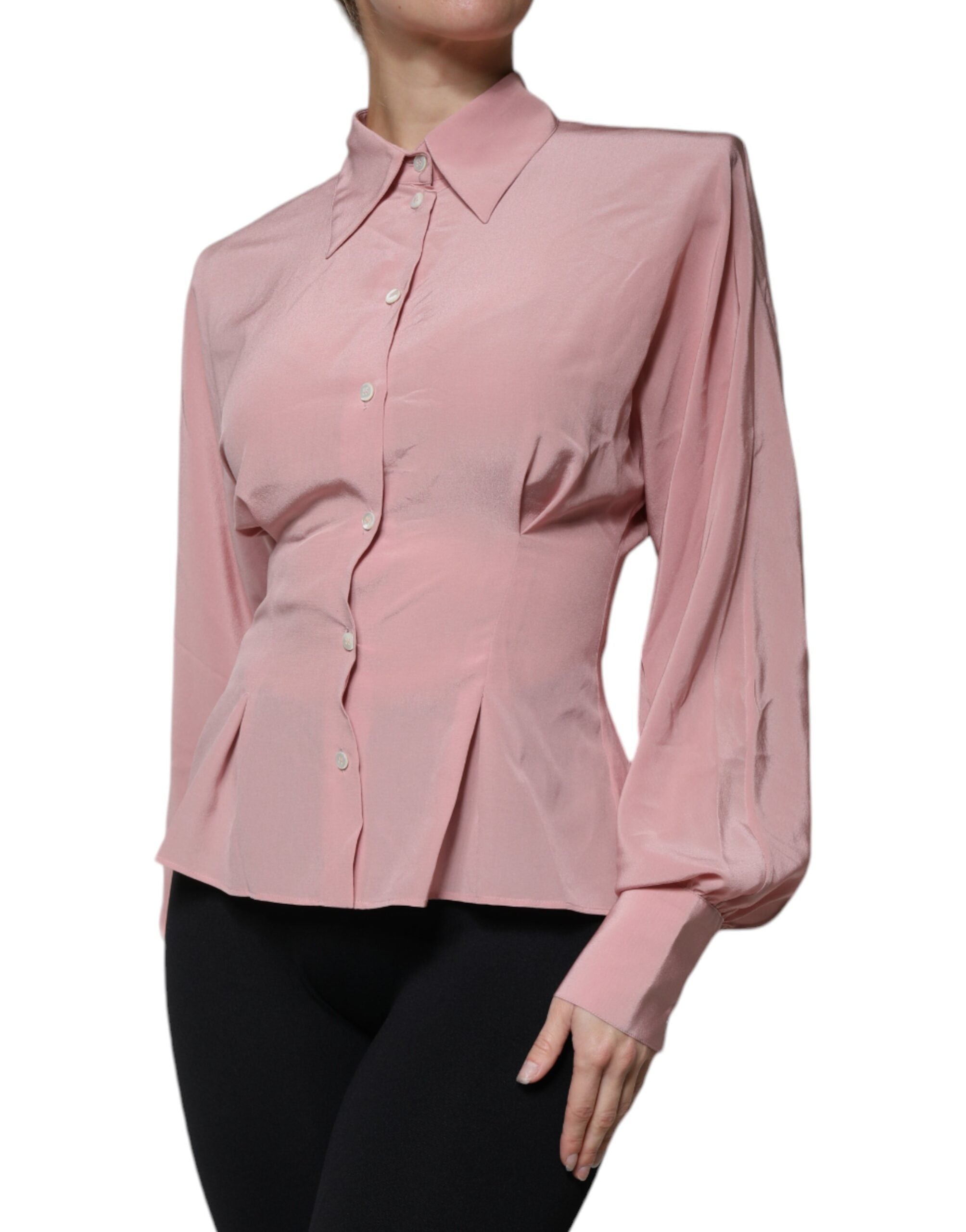 Dolce & Gabbana Rosa Baumwolle Langarm Bluse mit Kragen Top