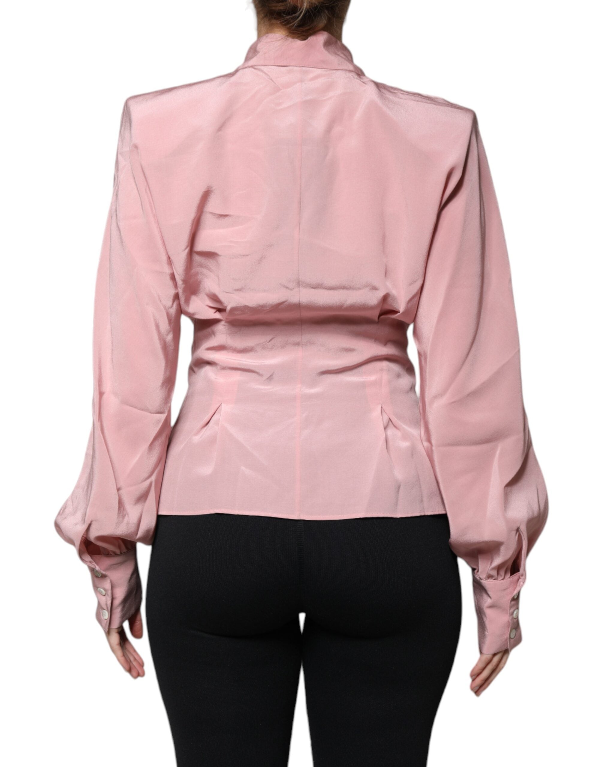 Dolce & Gabbana Rosa Baumwolle Langarm Bluse mit Kragen Top