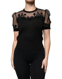 Dolce & Gabbana Schwarzes Blusentop mit floraler Spitze und kurzen Ärmeln