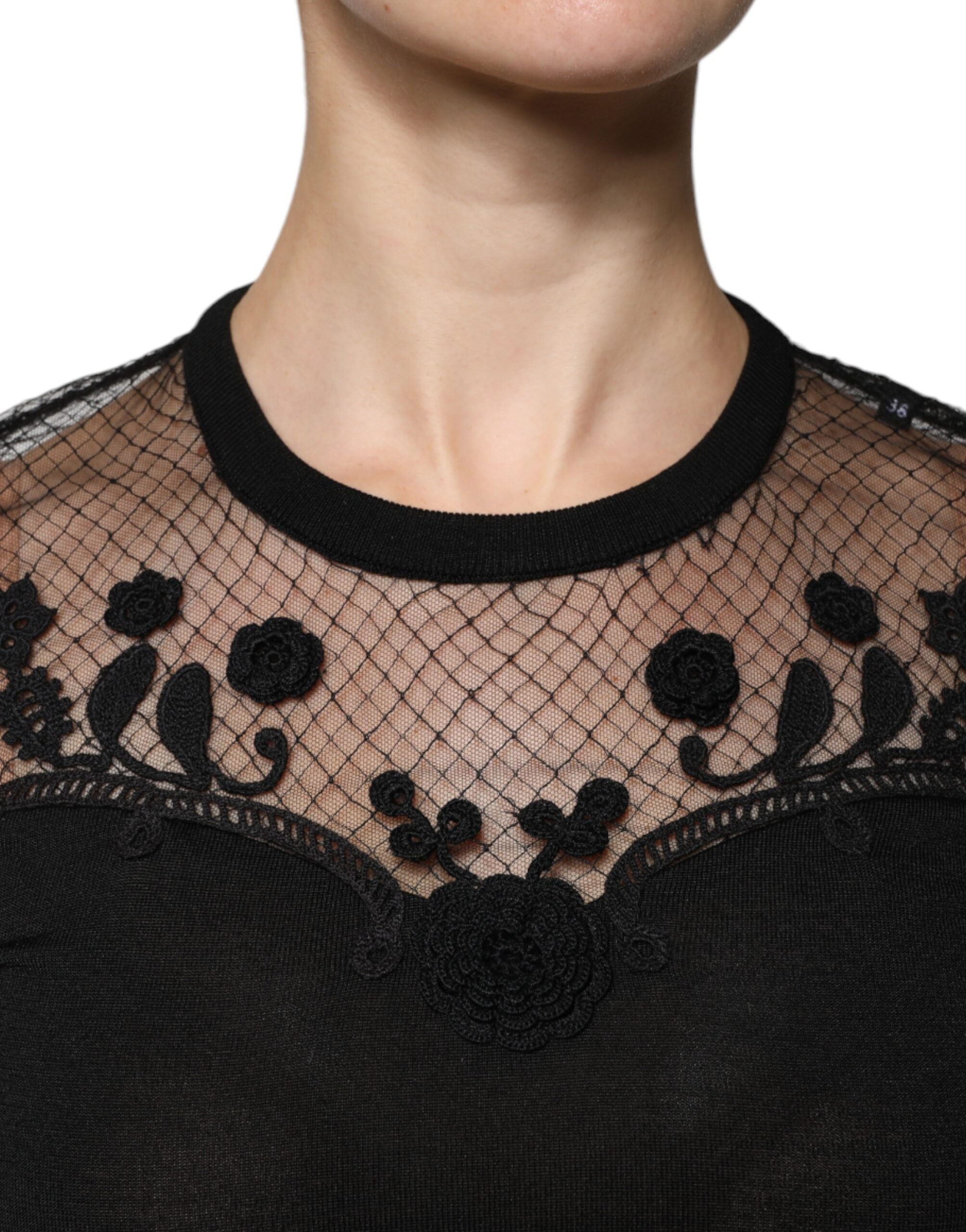 Dolce & Gabbana Schwarzes Blusentop mit floraler Spitze und kurzen Ärmeln