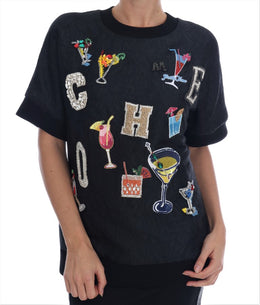 Dolce & Gabbana Schwarzer Brokat Cocktail Kristall Pullover