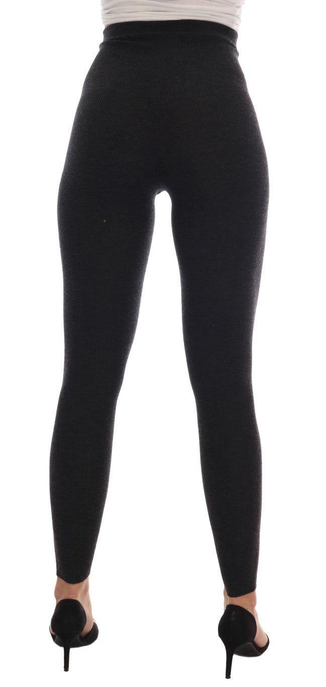 Dolce & Gabbana Graue gerippte Kaschmir-Stretch-Strumpfhose