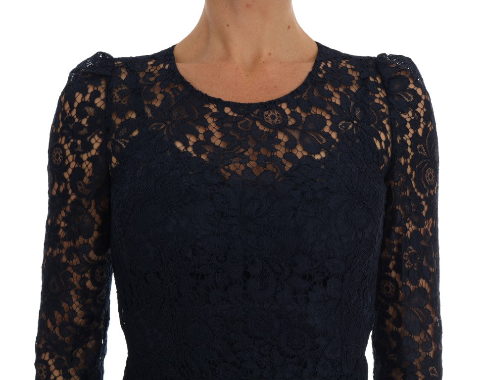 Dolce & Gabbana Blaues Taormina Etuikleid aus geblümter Spitze