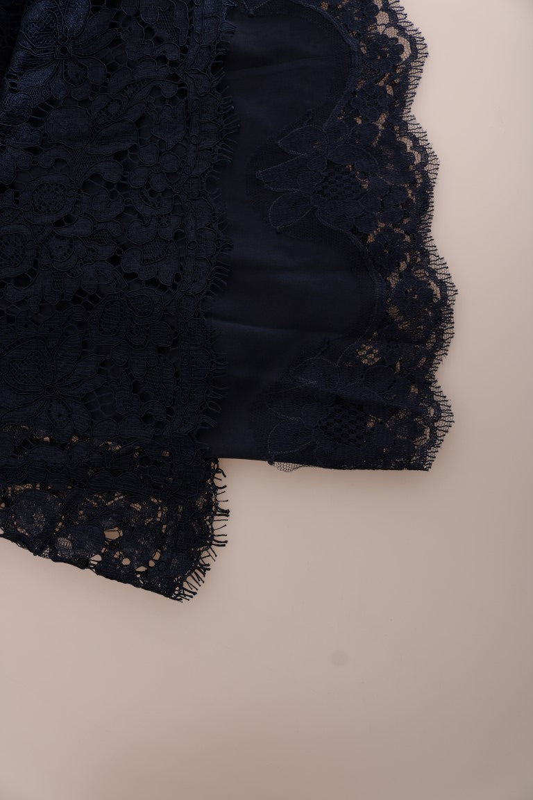 Dolce & Gabbana Blaues Taormina Etuikleid aus geblümter Spitze