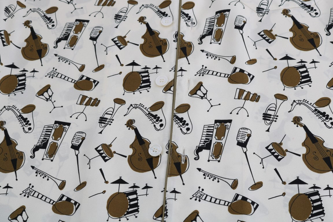 Dolce & Gabbana Weißes Seidenhemd mit JAZZ-Motivdruck