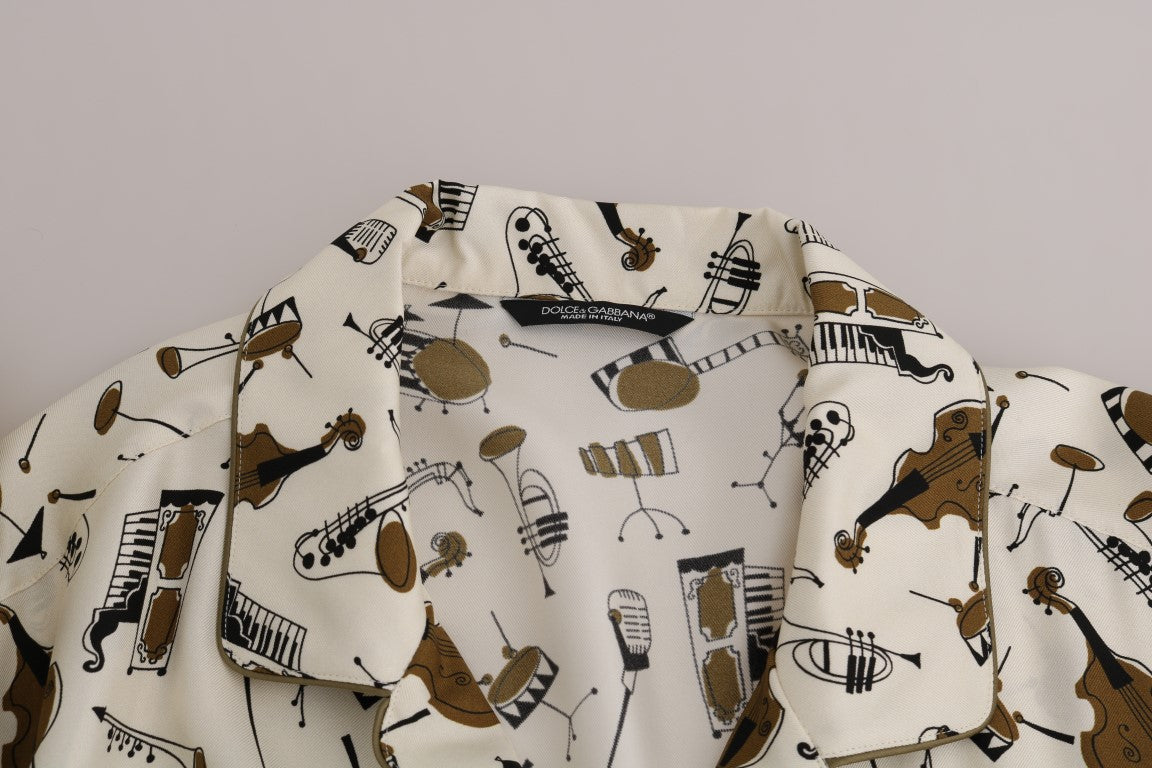 Dolce & Gabbana Weißes Seidenhemd mit JAZZ-Motivdruck