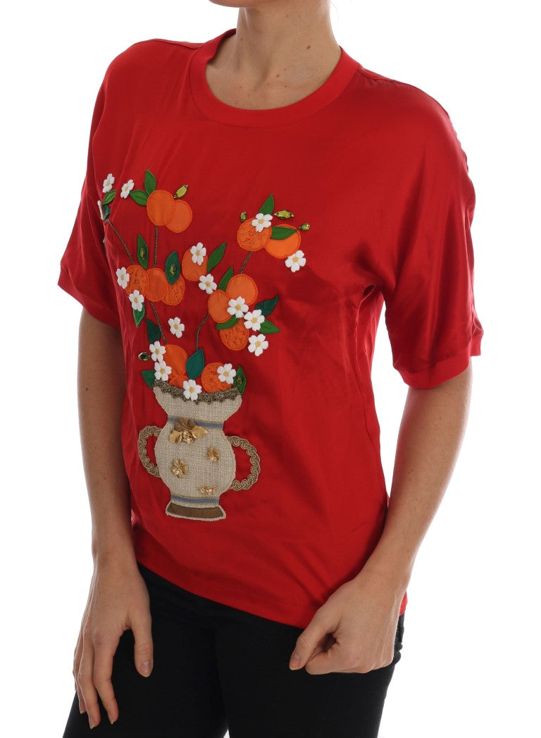 Dolce & Gabbana Rote Seide Orange Vase Crystal Top