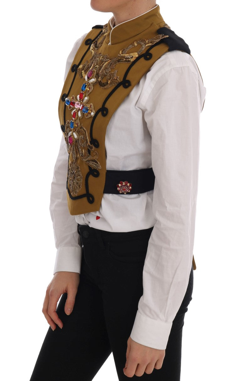 Dolce & Gabbana Gelbe Kristallkreuz-Weste Jacke