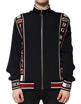 Dolce & Gabbana Schwarzes DG King Sweatshirt mit durchgehendem Reißverschluss Pullover