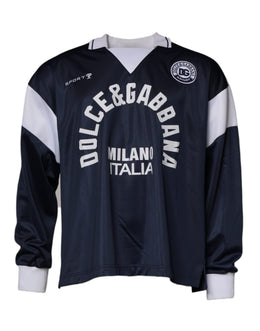 Dolce & Gabbana Blauer Logo-Jersey Pullover mit Kragen