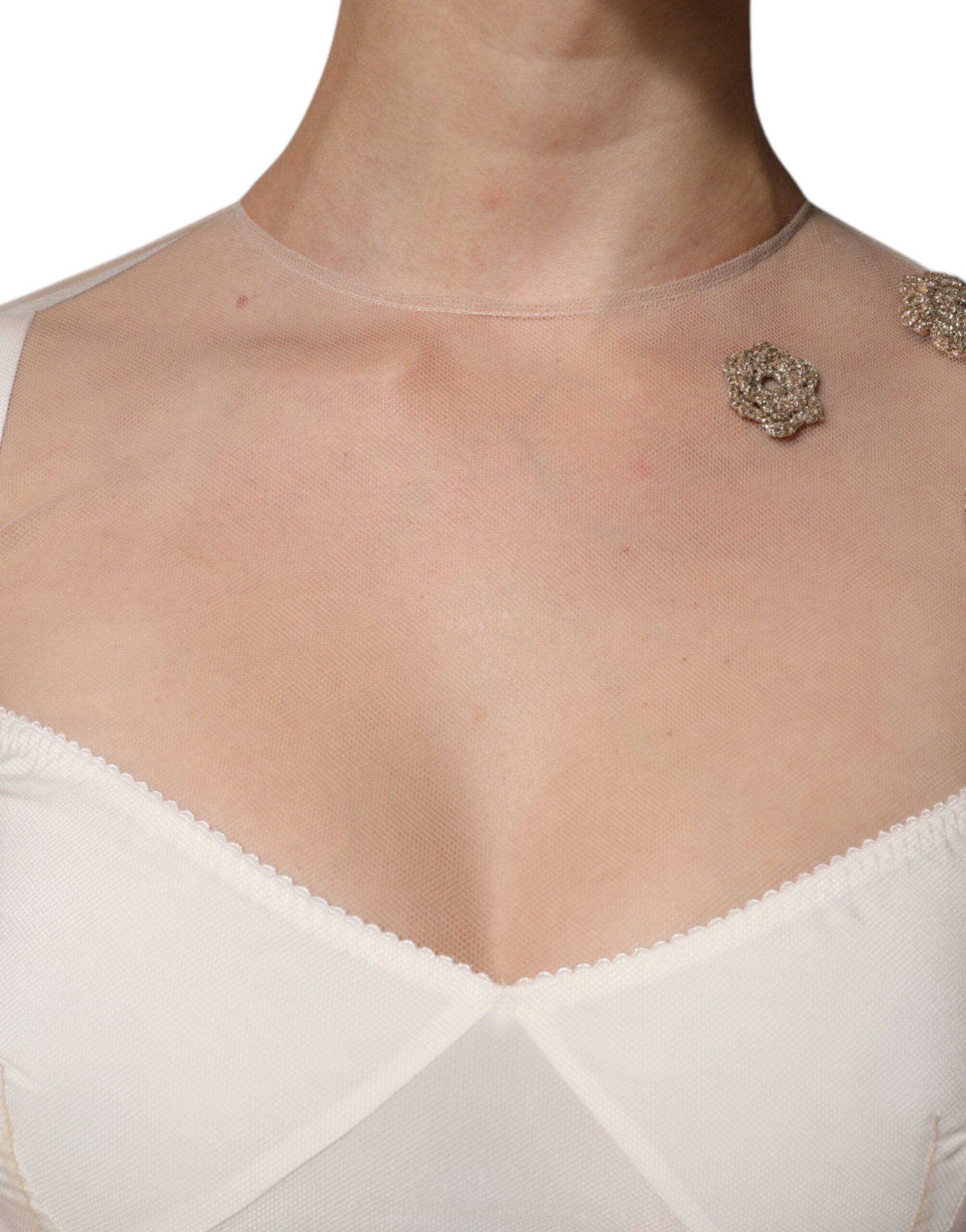Dolce & Gabbana Weißes durchsichtiges Tüll-Bustier Bodycon Midikleid