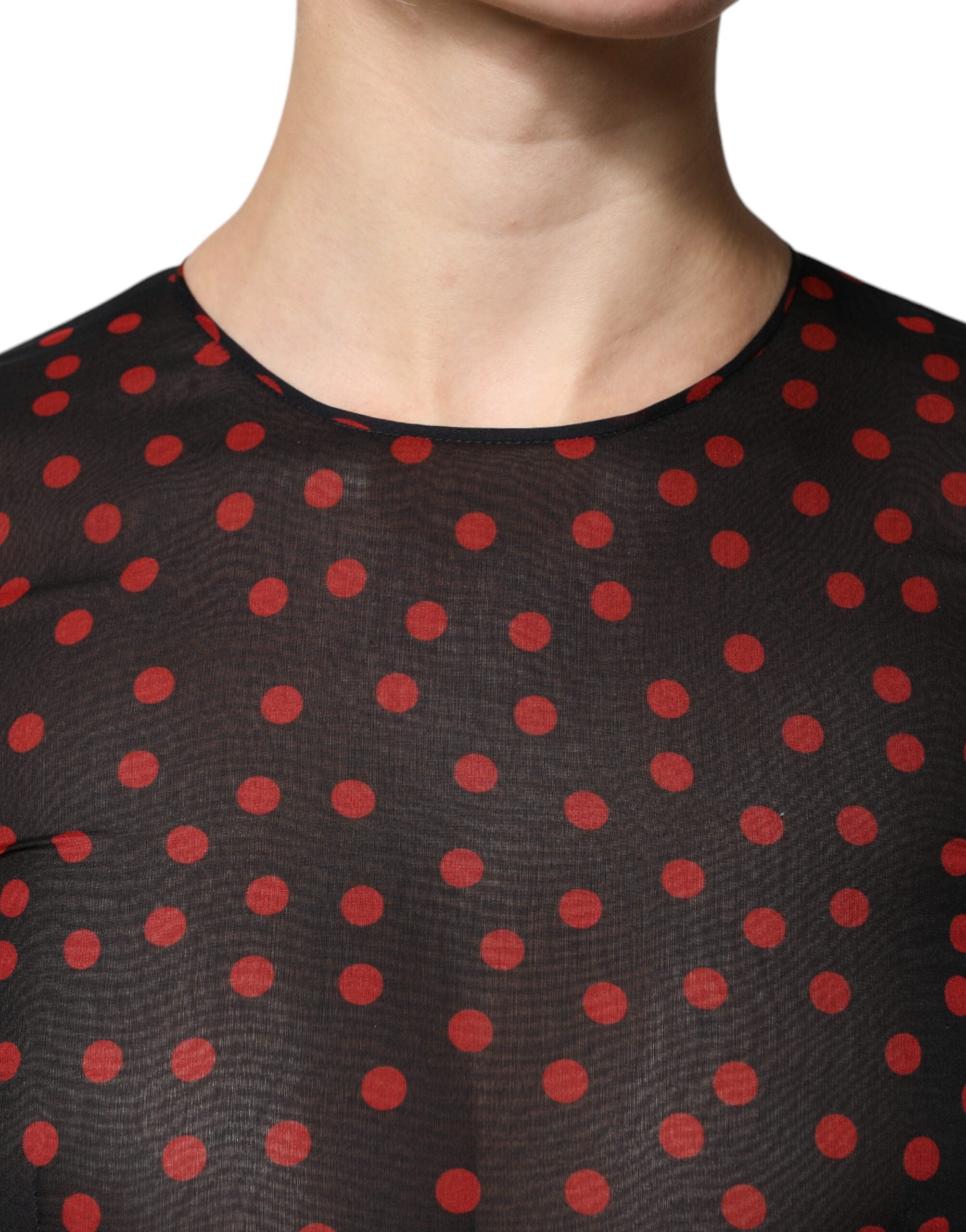 Dolce & Gabbana Schwarz-rot gepunktetes Midikleid aus Seide in Lagen