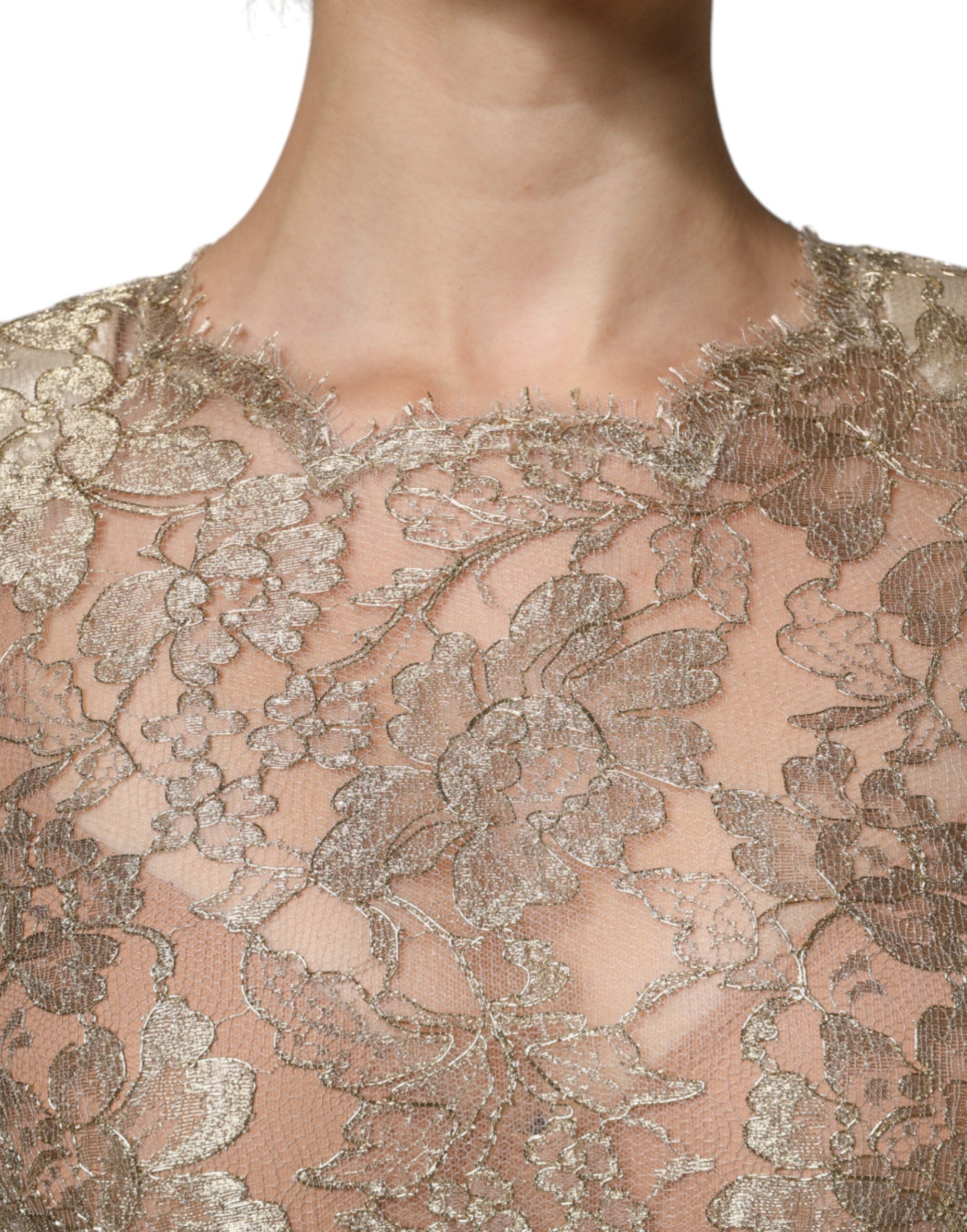 Dolce & Gabbana Goldfarbenes Minikleid mit floraler Spitze in A-Linie und Etui