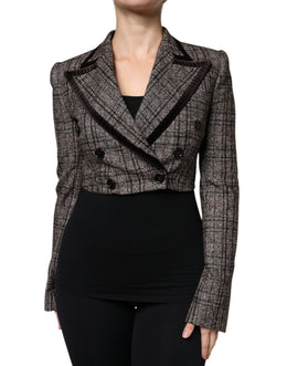 Dolce & Gabbana Brauner karierter Mantel mit langen Ärmeln und verkürzter Jacke