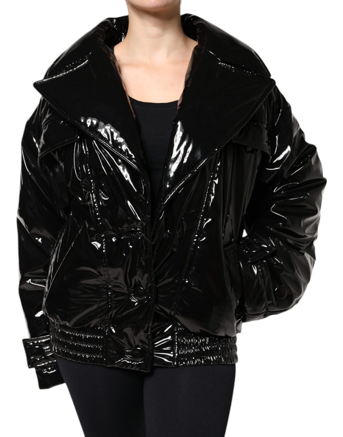 Dolce & Gabbana Schwarze Polyester-Blouson-Jacke mit Knopfleiste