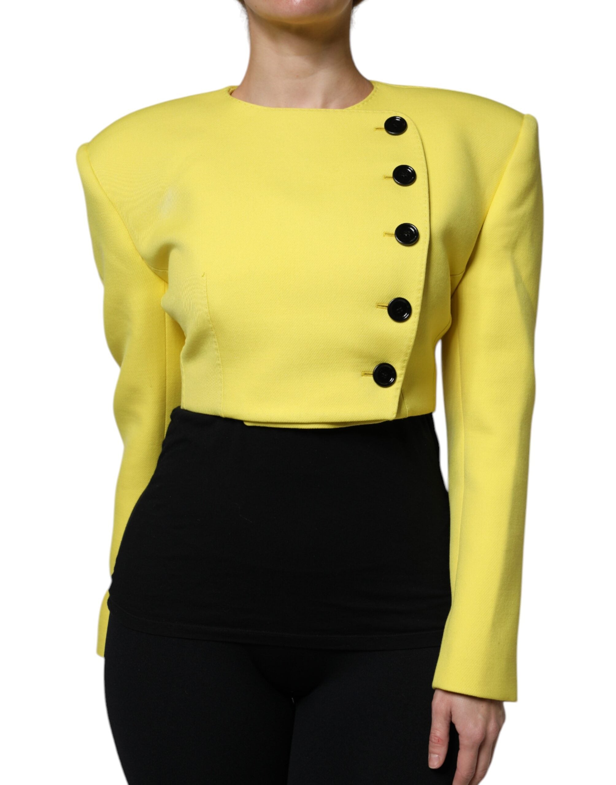 Dolce & Gabbana Zitronengelber Wollmantel mit langen Ärmeln und geteilter Jacke