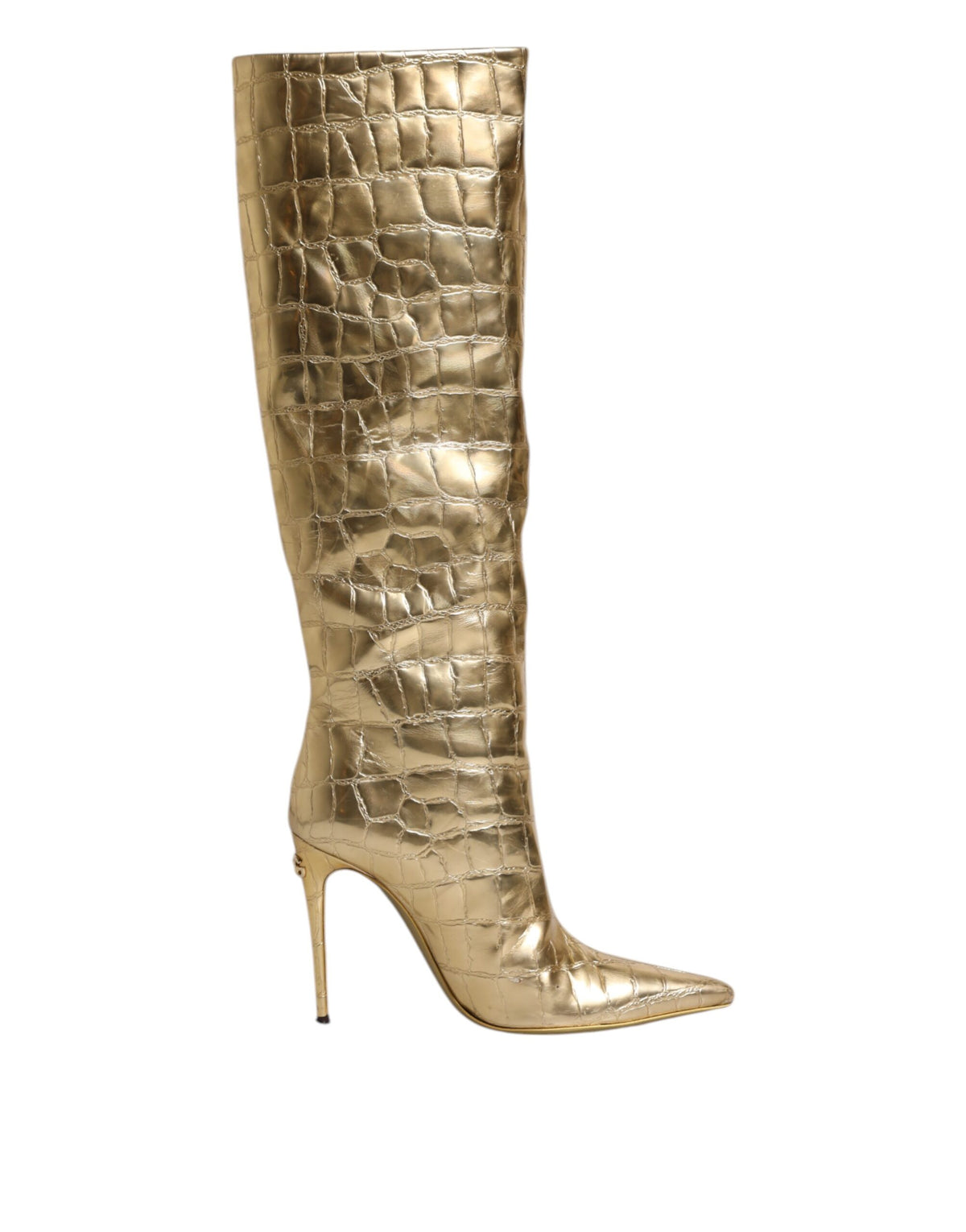 Dolce & Gabbana Gold Leder Stiletto Heels Hohe Stiefel Schuhe