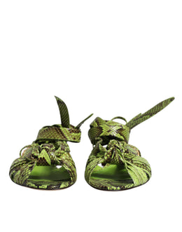 Dolce & Gabbana Grüne Animal Print Ankle Wrap Sandalen Schuhe