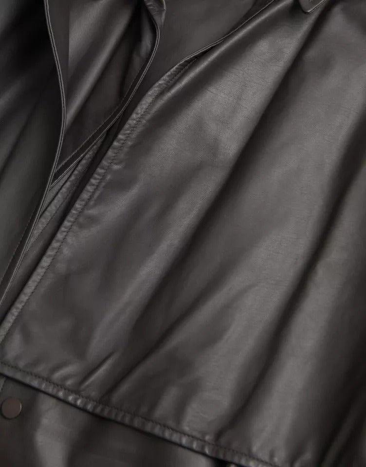Bottega Veneta Schwarzes Leder Männer Wasserdicht Trenchcoat Jacke