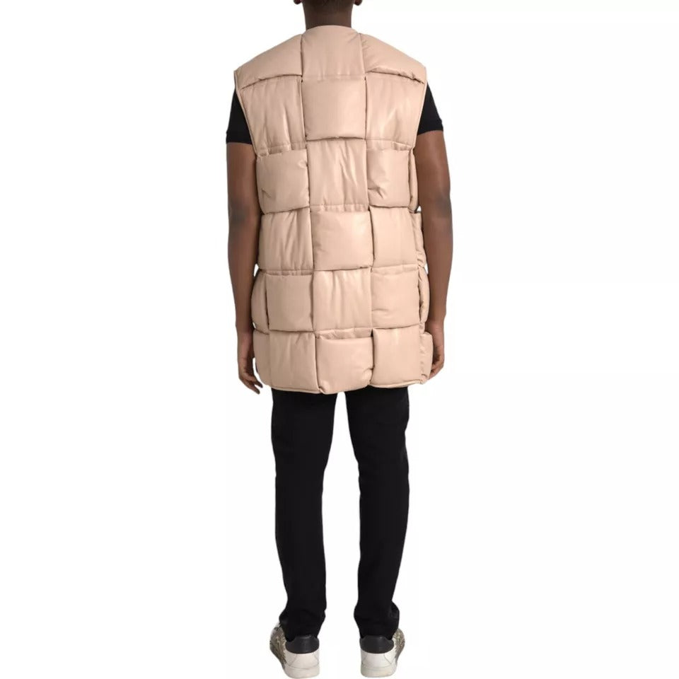 Bottega Veneta Beige gesteppte ärmellose Kalbslederjacke