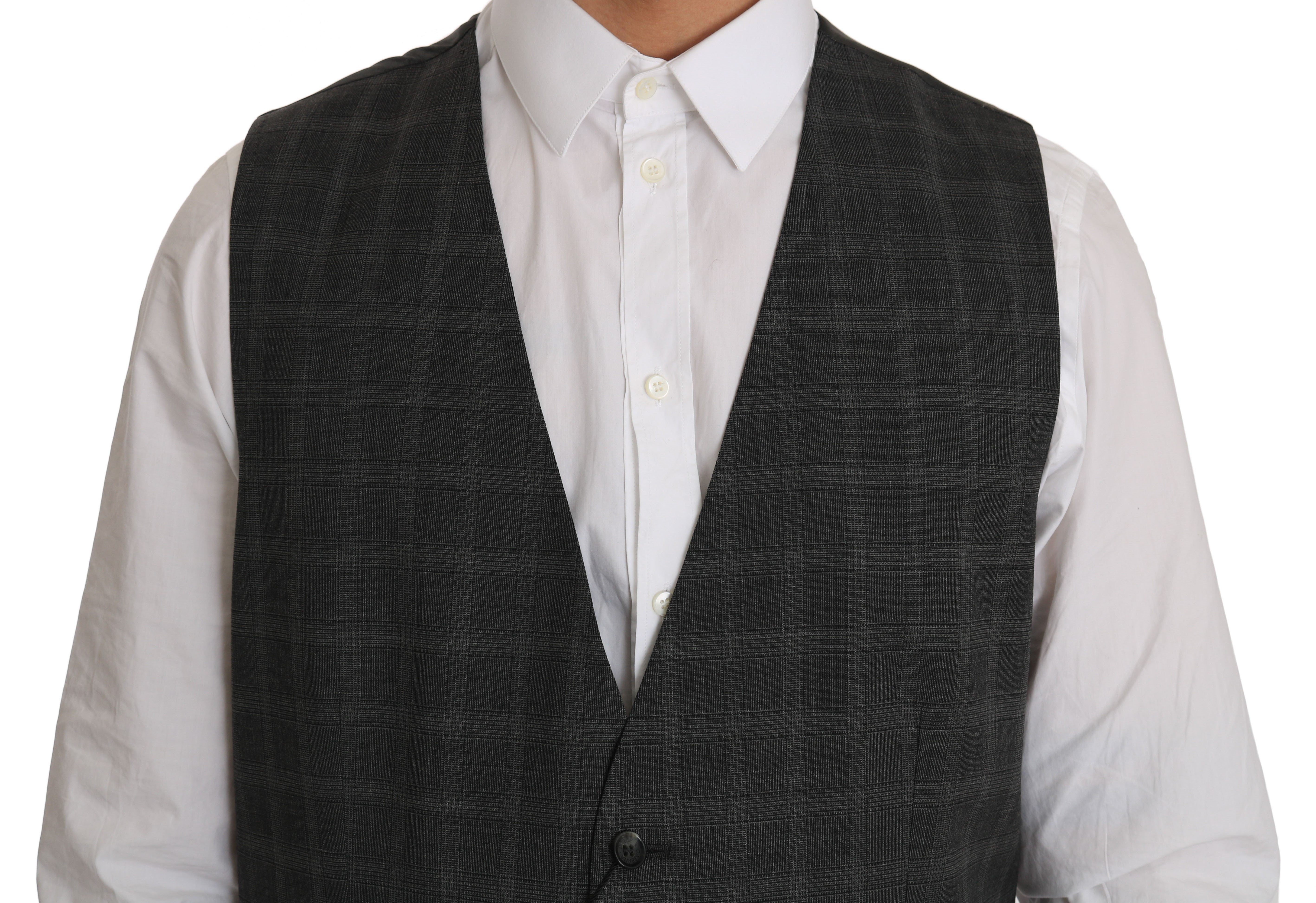 Dolce & Gabbana Graue Wolle STAFF Karierte Stretch-Weste