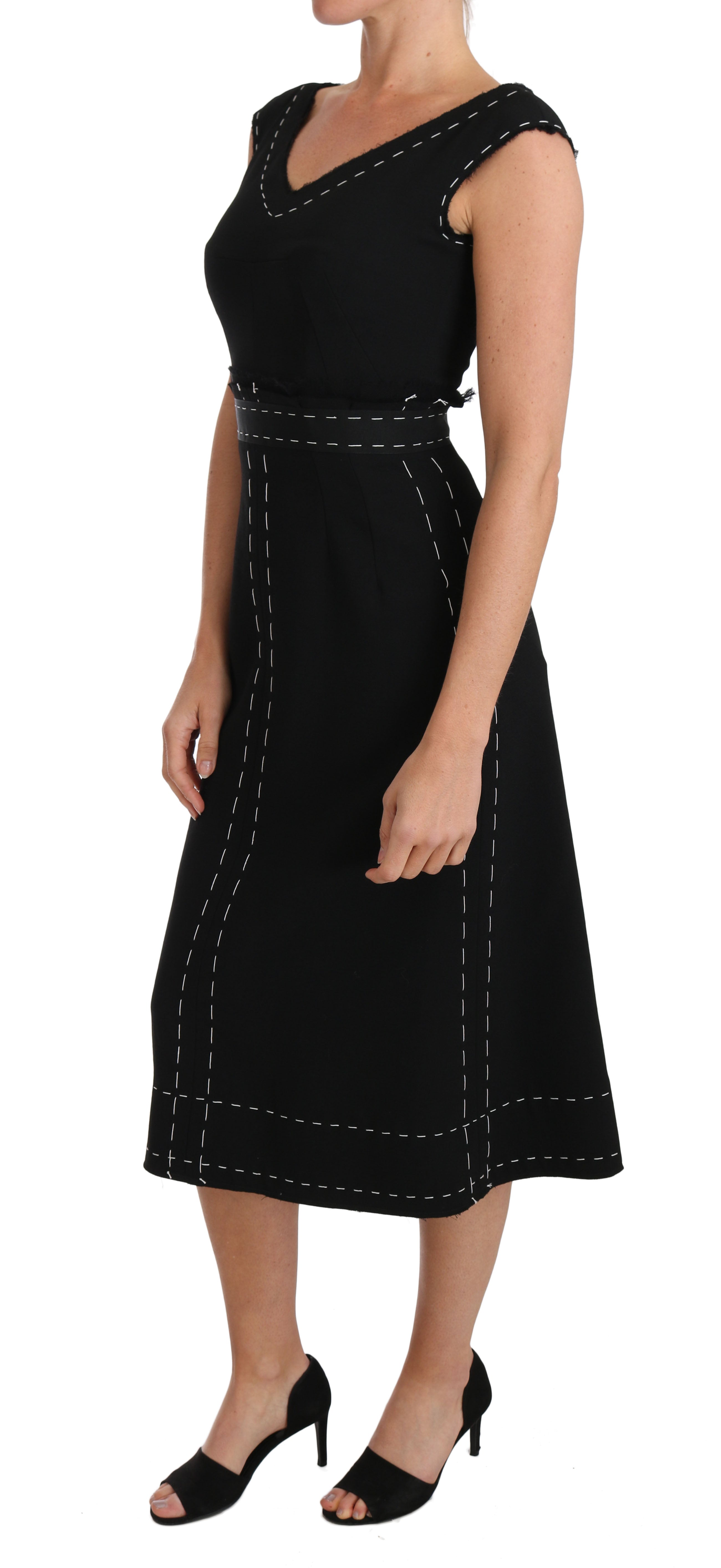 Dolce & Gabbana Schwarzes Stretch-Etuikleid aus Wolle in A-Linie