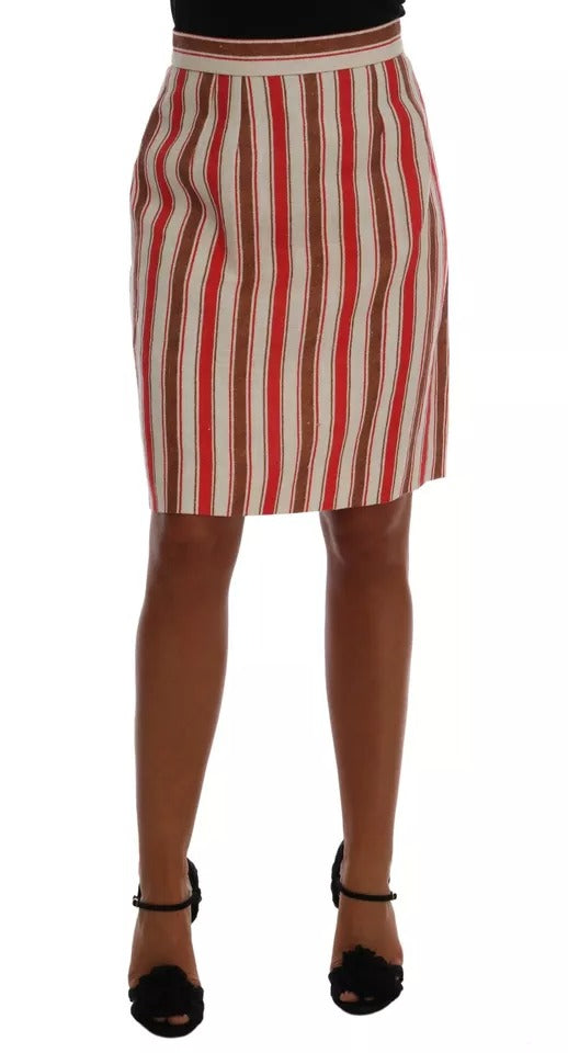 Dolce & Gabbana Multicolor Portofino Streifen Baumwolle Midirock