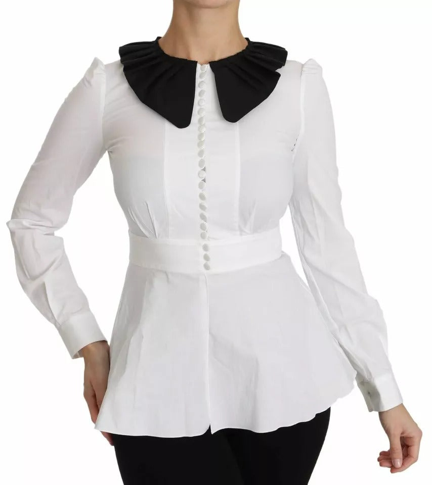 Dolce & Gabbana Schwarz Weiß Dekorative Knöpfe Tops Shirt Bluse