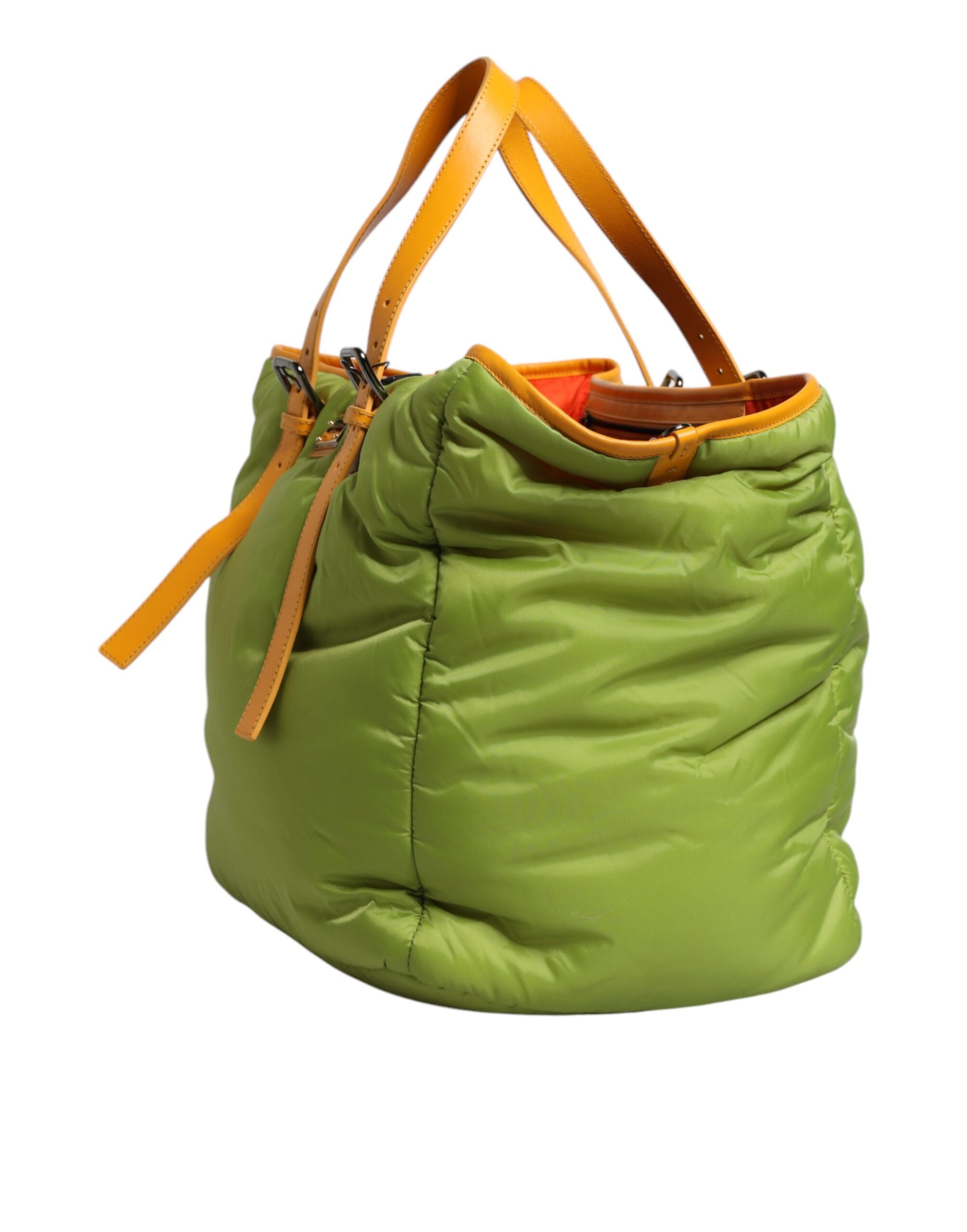 Dolce & Gabbana Grüne Nylon gepolsterte Logo Plaque Tote Umhängetasche