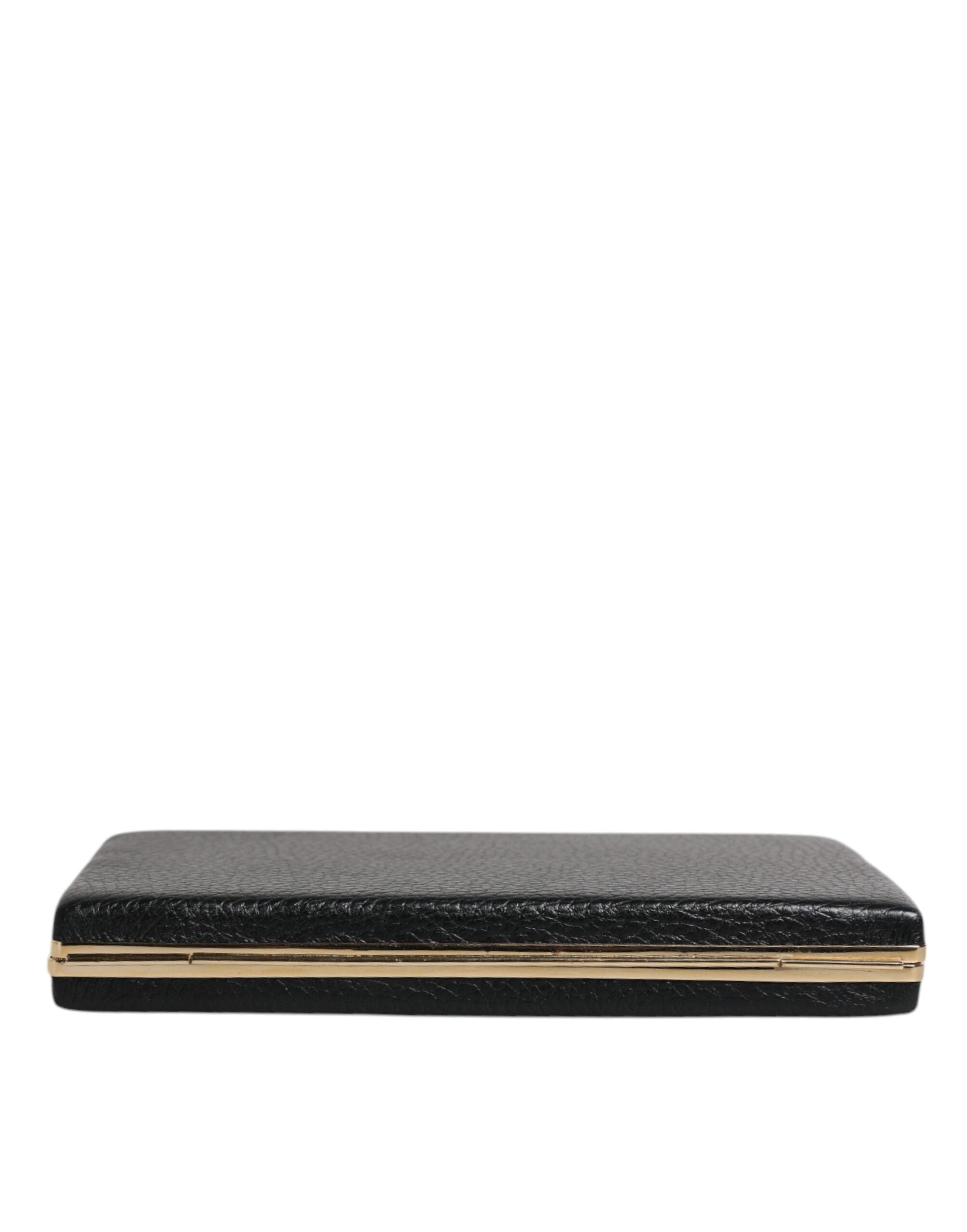 Dolce & Gabbana Schwarz Leder Gold Rahmen Kupplung Abend Party Handtasche