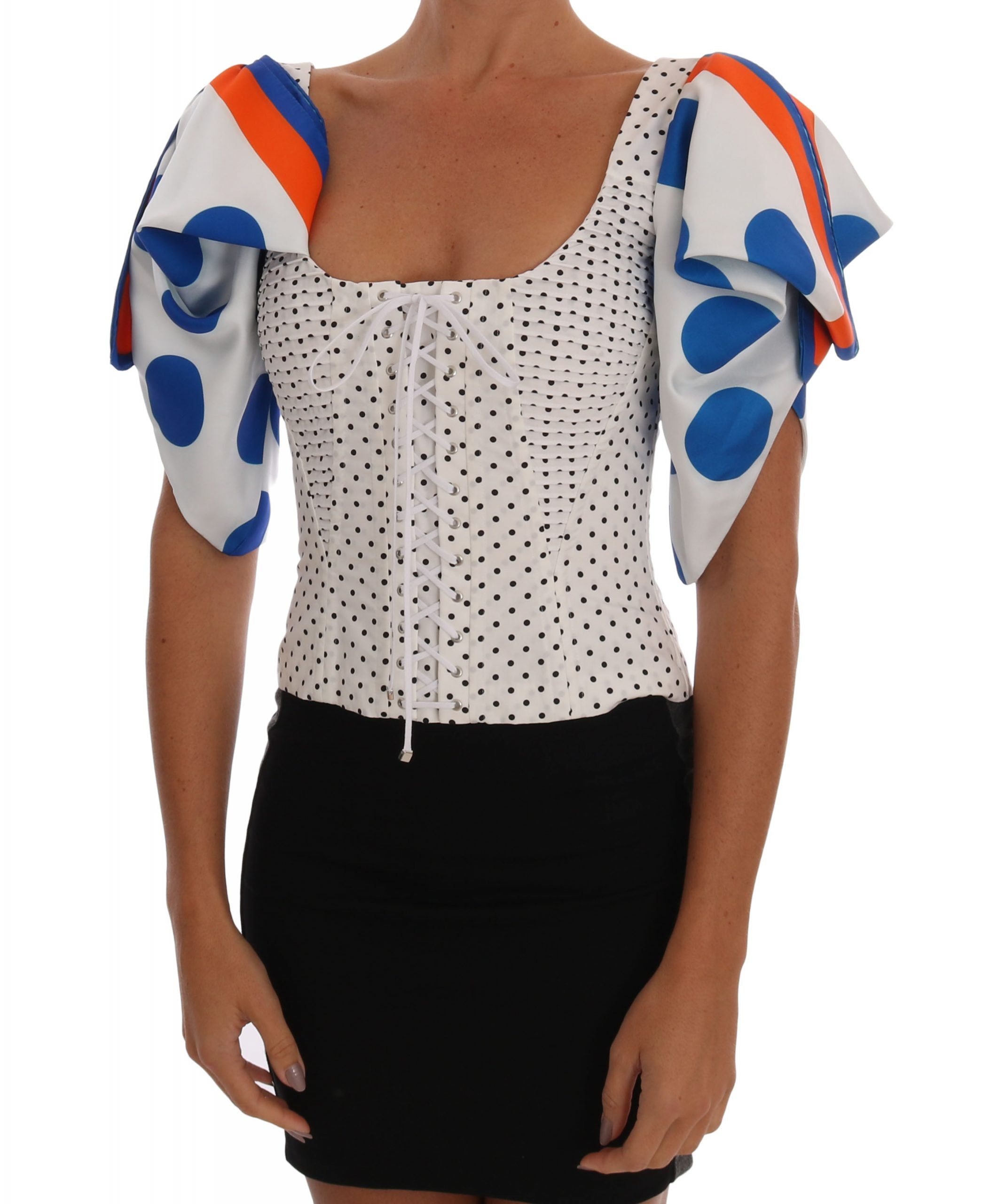 Dolce & Gabbana Weißes Polka-Seiden-Korsett-Bustier-Top