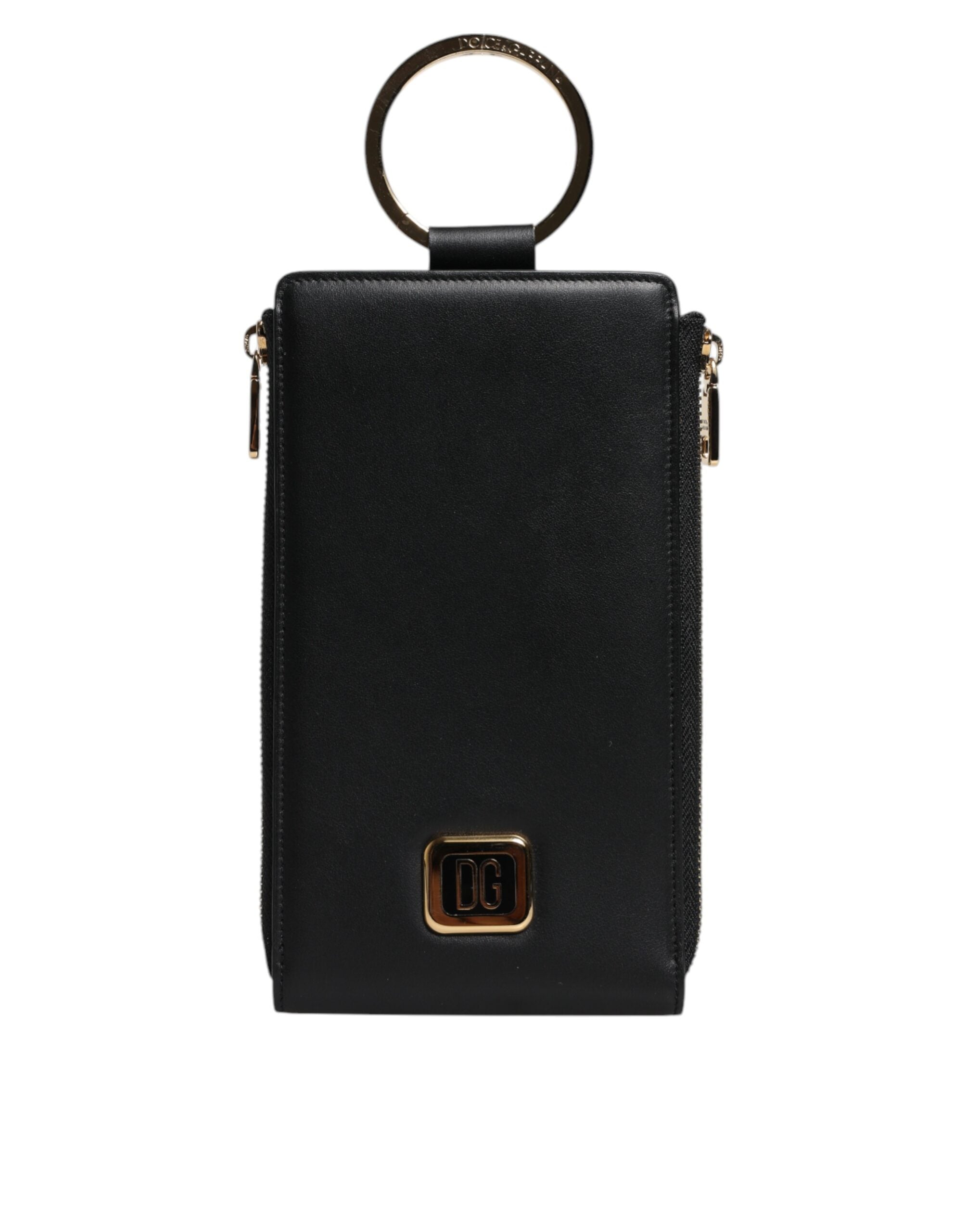 Dolce & Gabbana Schwarzes Leder Logo Plaque Halsband Karte Münze Brieftasche