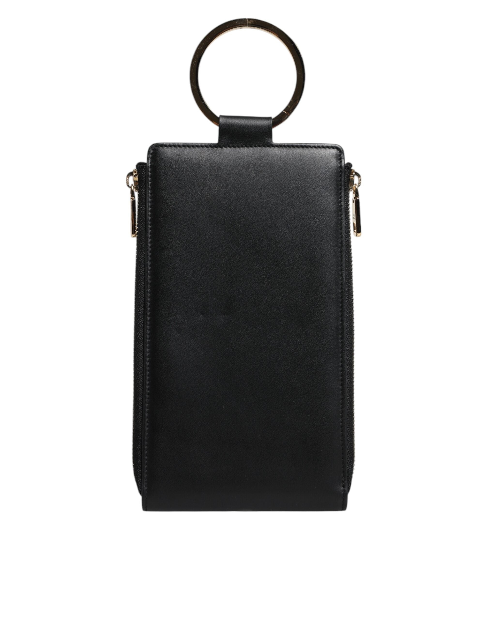 Dolce & Gabbana Schwarzes Leder Logo Plaque Halsband Karte Münze Brieftasche