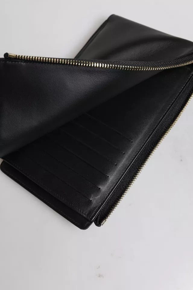Dolce & Gabbana Schwarzes Leder Logo Plaque Halsband Karte Münze Brieftasche