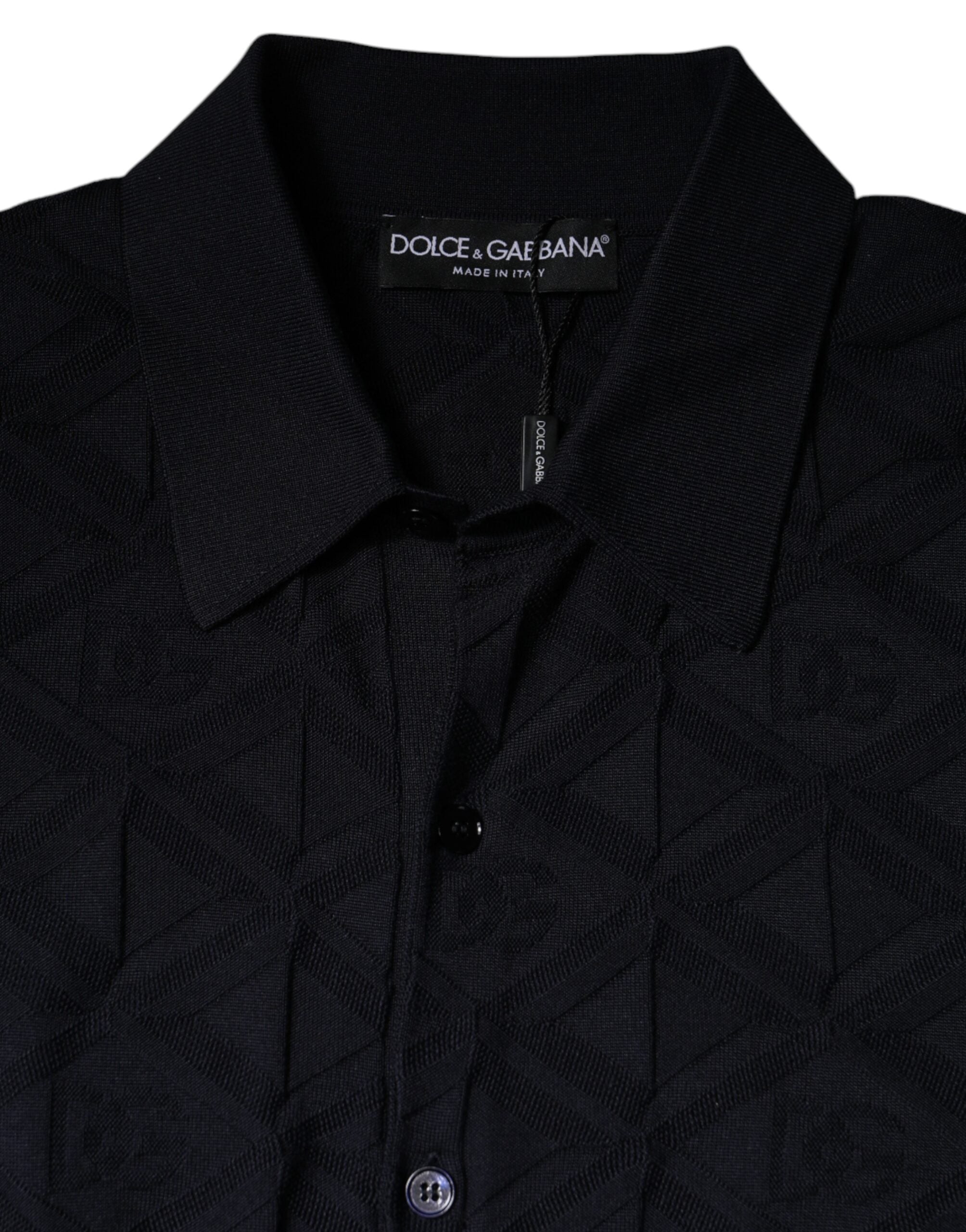 Dolce & Gabbana Schwarze Seide Rundhalsausschnitt Männer Strickjacke Pullover