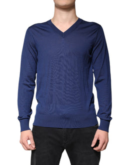 Dolce & Gabbana Marineblauer Kaschmirpullover mit V-Ausschnitt