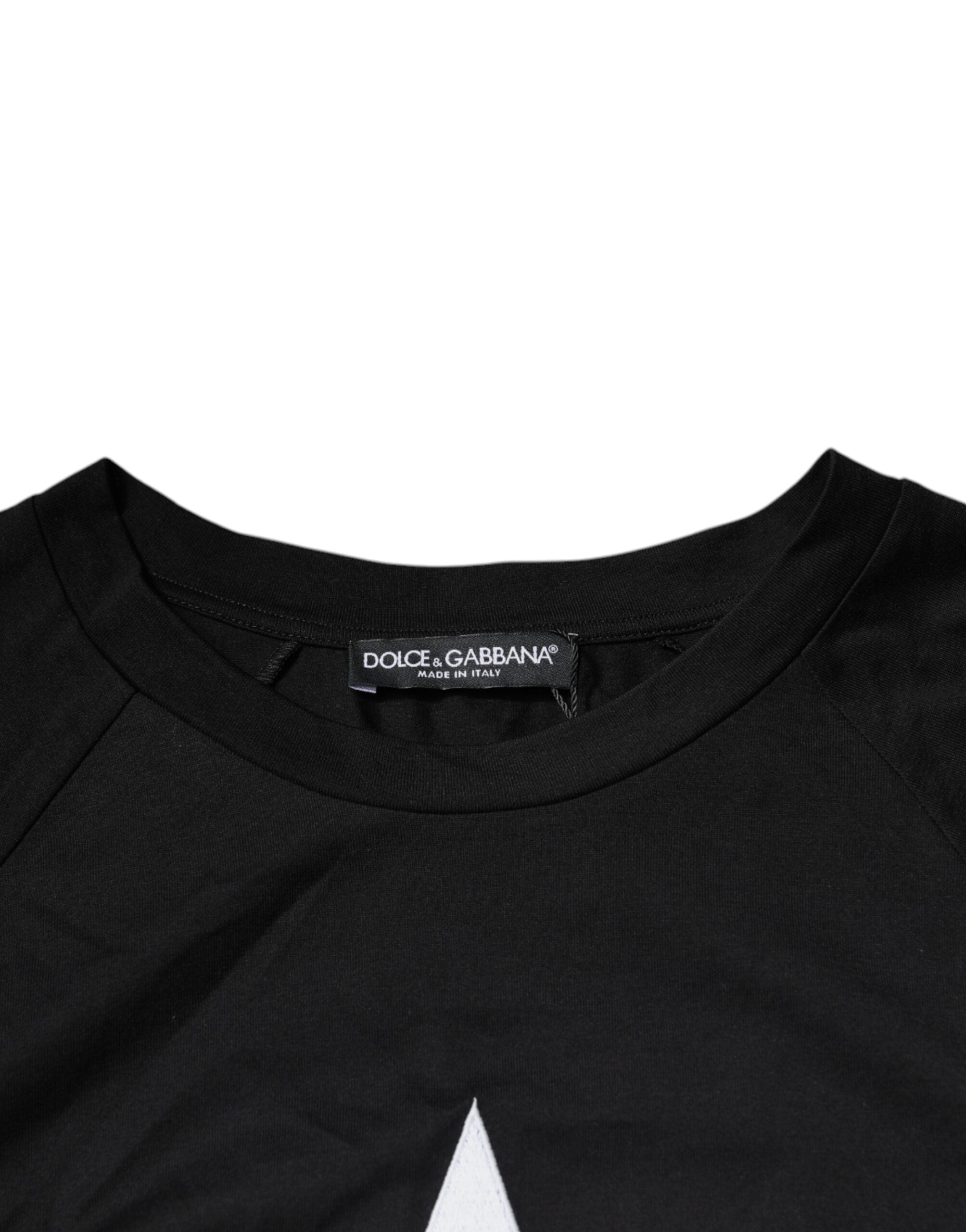 Dolce & Gabbana Schwarzes Baumwoll-T-Shirt mit Rundhalsausschnitt und Logo-Print