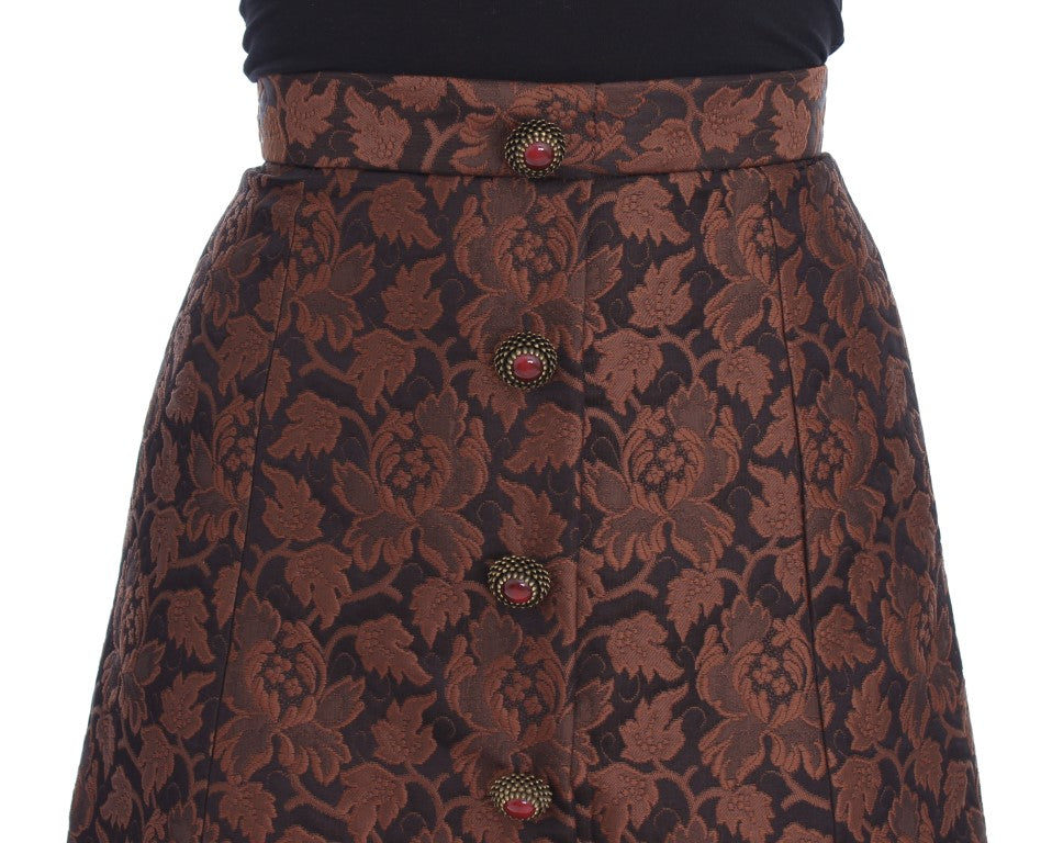 Dolce & Gabbana Brauner geblümter Brokat-Mini-Bubble-Rock