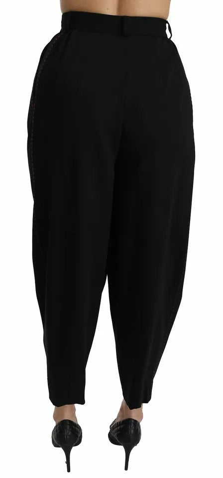 Dolce & Gabbana Schwarze Hose aus Wolle mit hoher Taille und Falten vorne