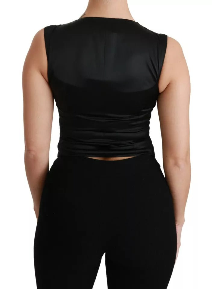 Dolce & Gabbana Schwarze Spitzenweste Slim Vest Silk Top