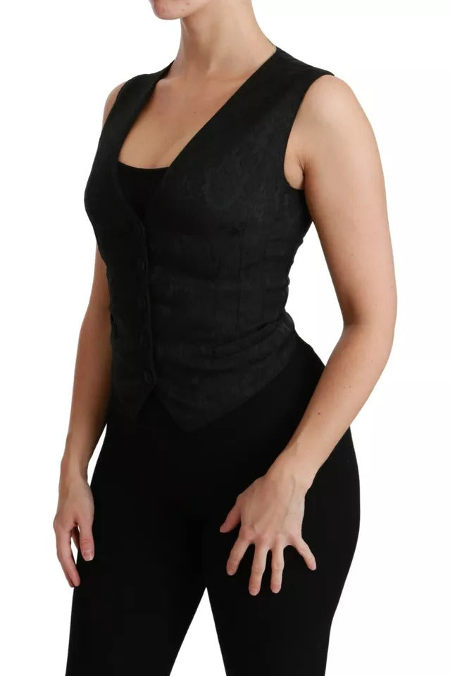 Dolce & Gabbana Schwarze Spitzenweste Slim Vest Silk Top