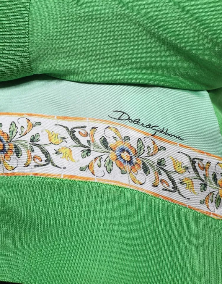Dolce & Gabbana Grüner Seidenpullover Granita Al Limone mit langen Ärmeln