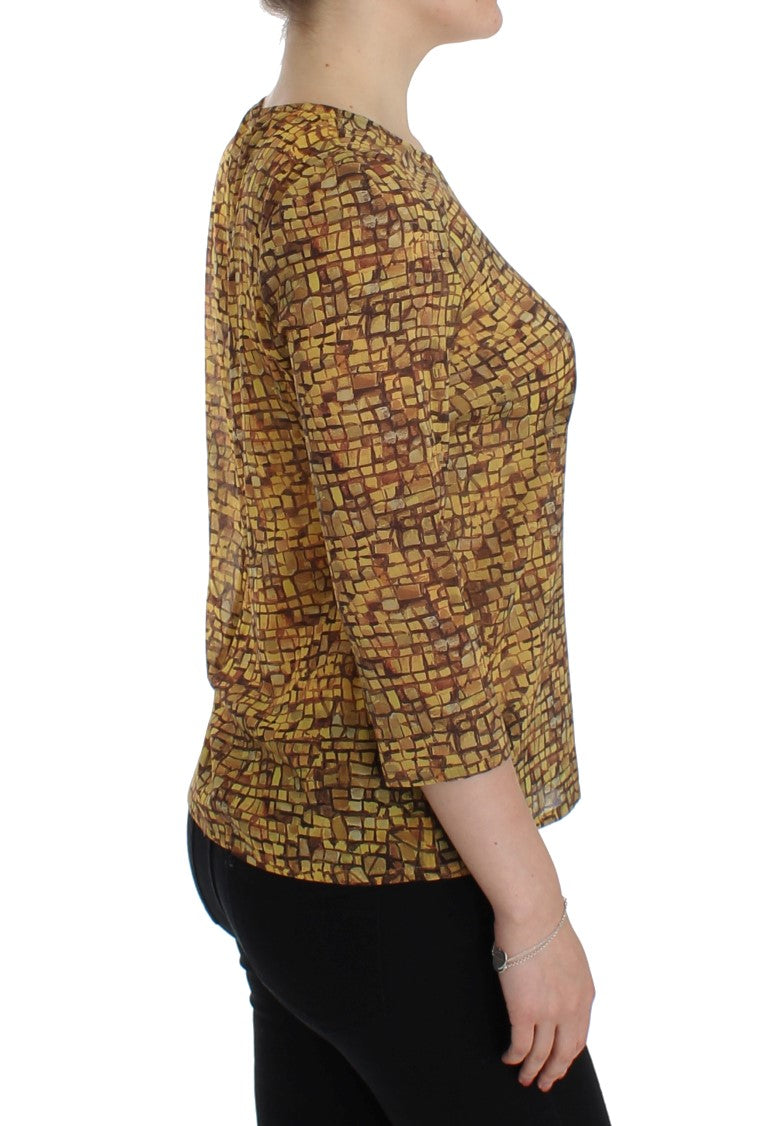 Dolce & Gabbana Multicolor Mosaikdruck Seidenbluse T-Shirt