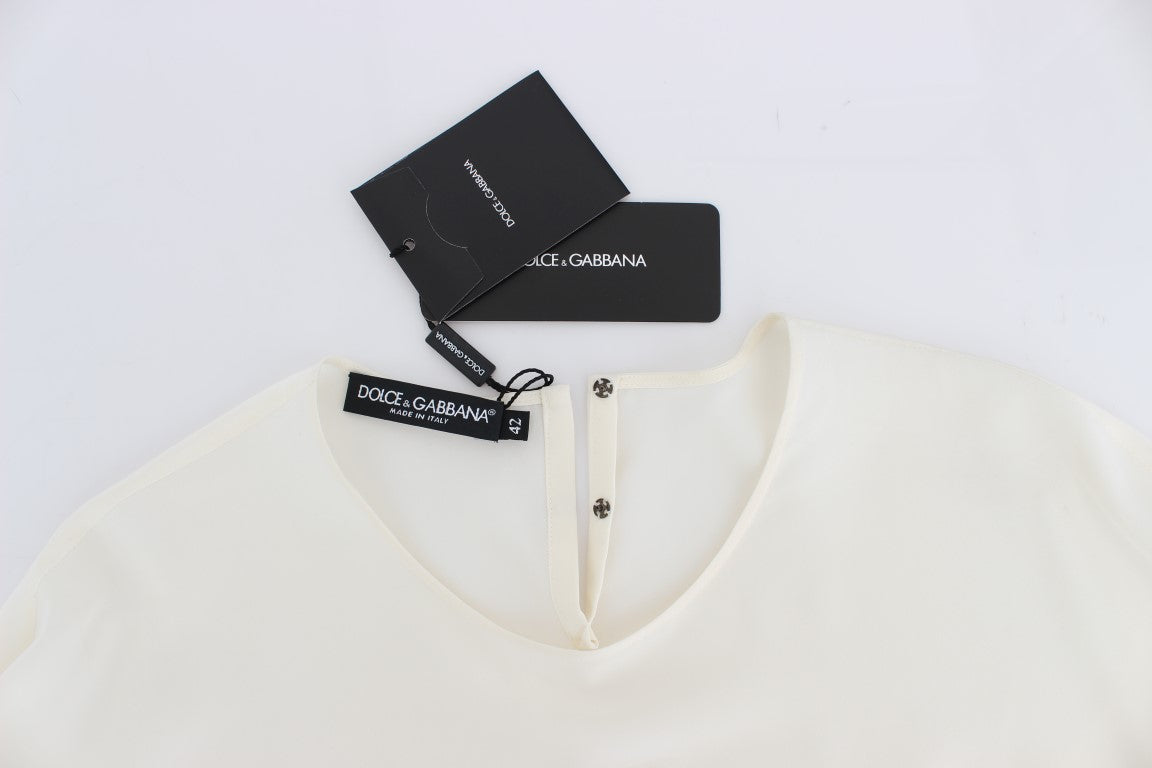Dolce & Gabbana Weiße Pailletten-Schlüssel-Seidenbluse T-shirt Top