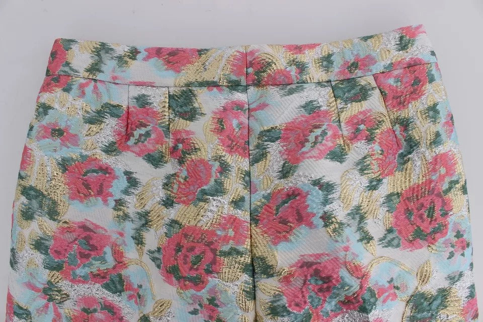 Dolce & Gabbana Weiß-rosa geblümte Brokat-Hose