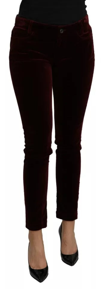 Dolce & Gabbana Bordeaux Samt Stretch Slim Fit Hose