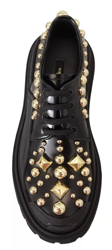 Dolce & Gabbana Schwarze Leder Trekking Derby verschönerte Schuhe