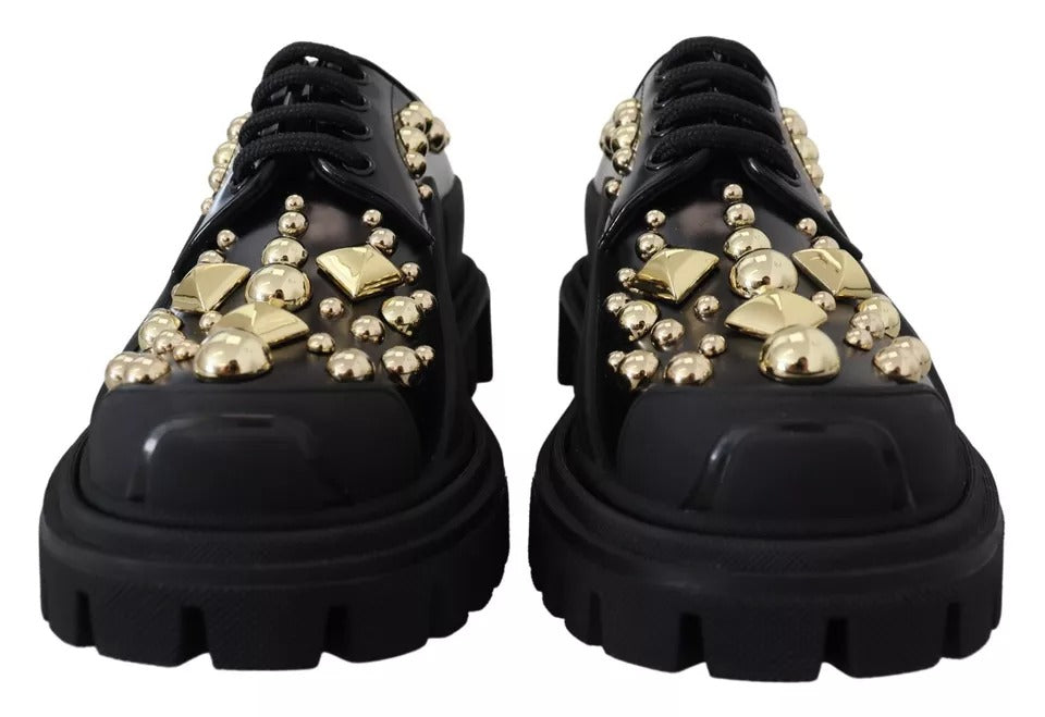 Dolce & Gabbana Schwarze Leder Trekking Derby verschönerte Schuhe