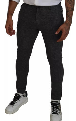 Dolce & Gabbana Graue Chevron-Viskose-Skinny-Hose