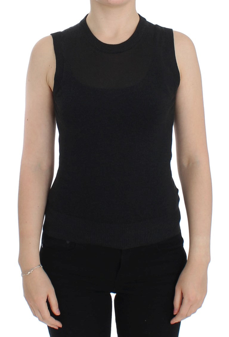 Dolce & Gabbana Schwarze ärmellose Weste mit Rundhalsausschnitt Pullover